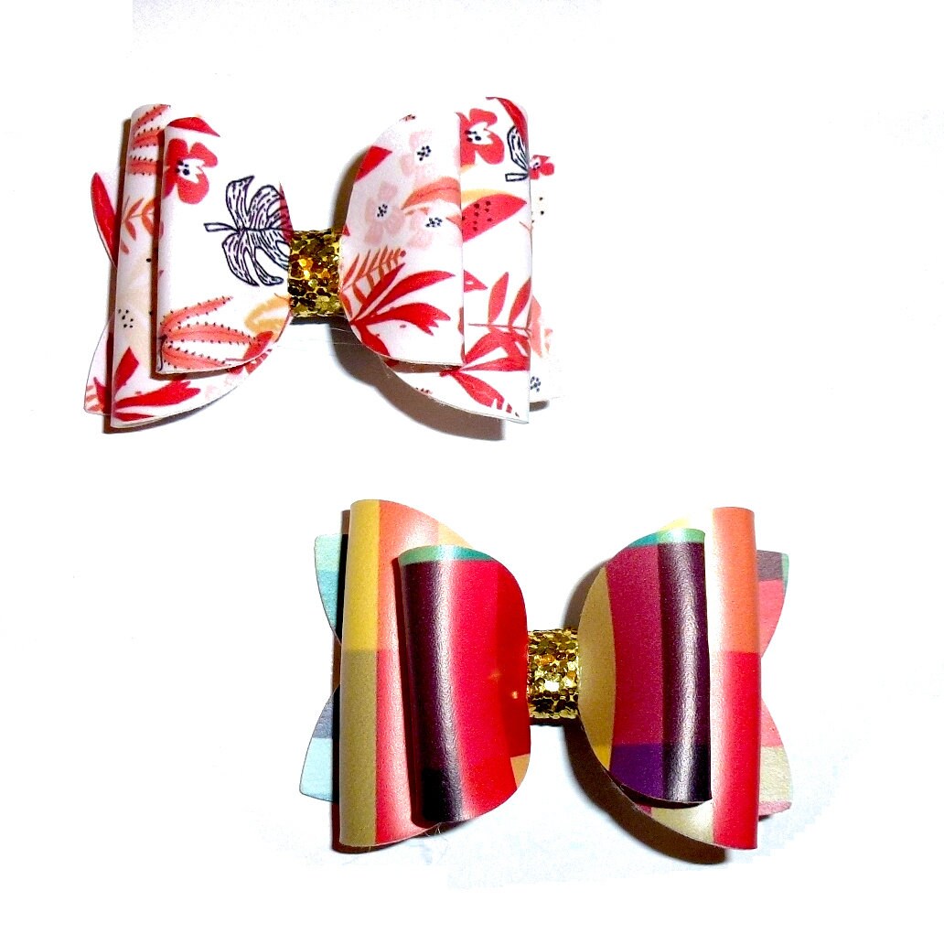 Fanciful Autumn fall yellow orange glitter bows dog barrette or bands pet hair bow - (br1A)
