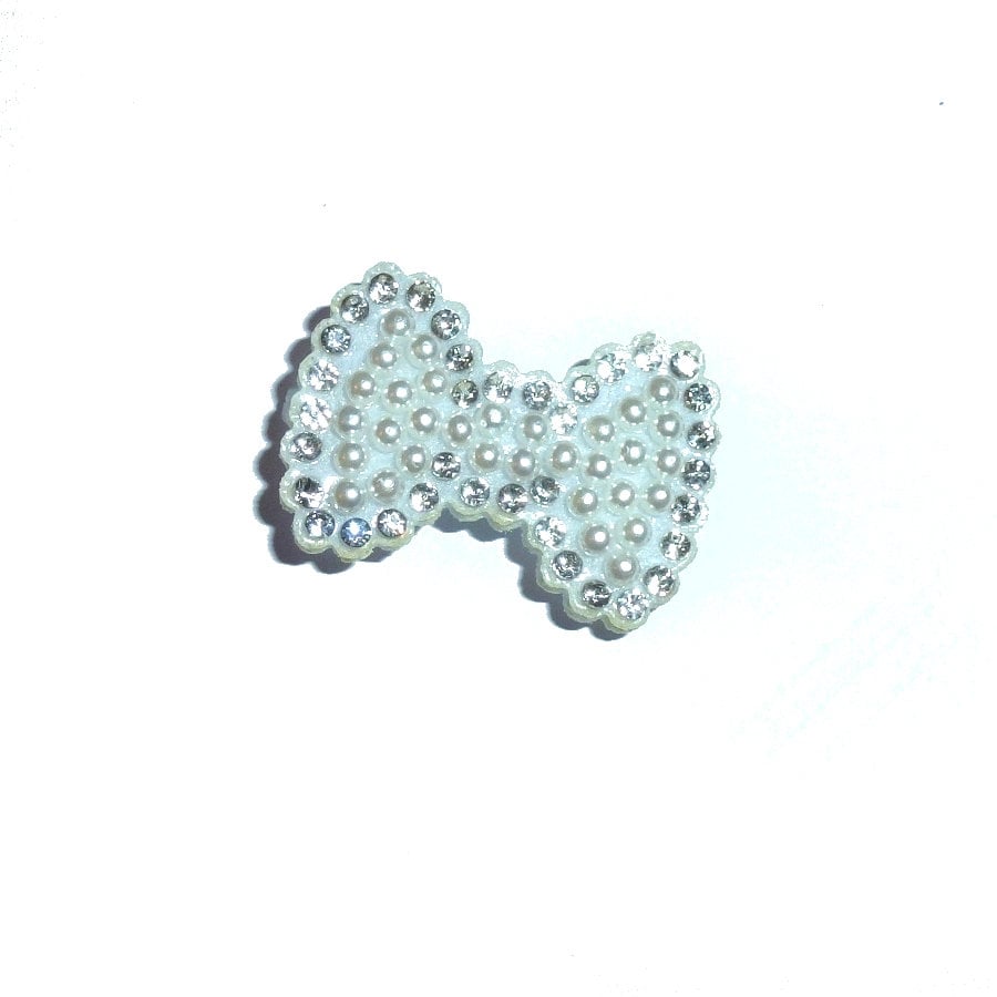 Puppy Bows ~ rhinestone pearl bowknots small under 1" pet hair bow - (fb404)