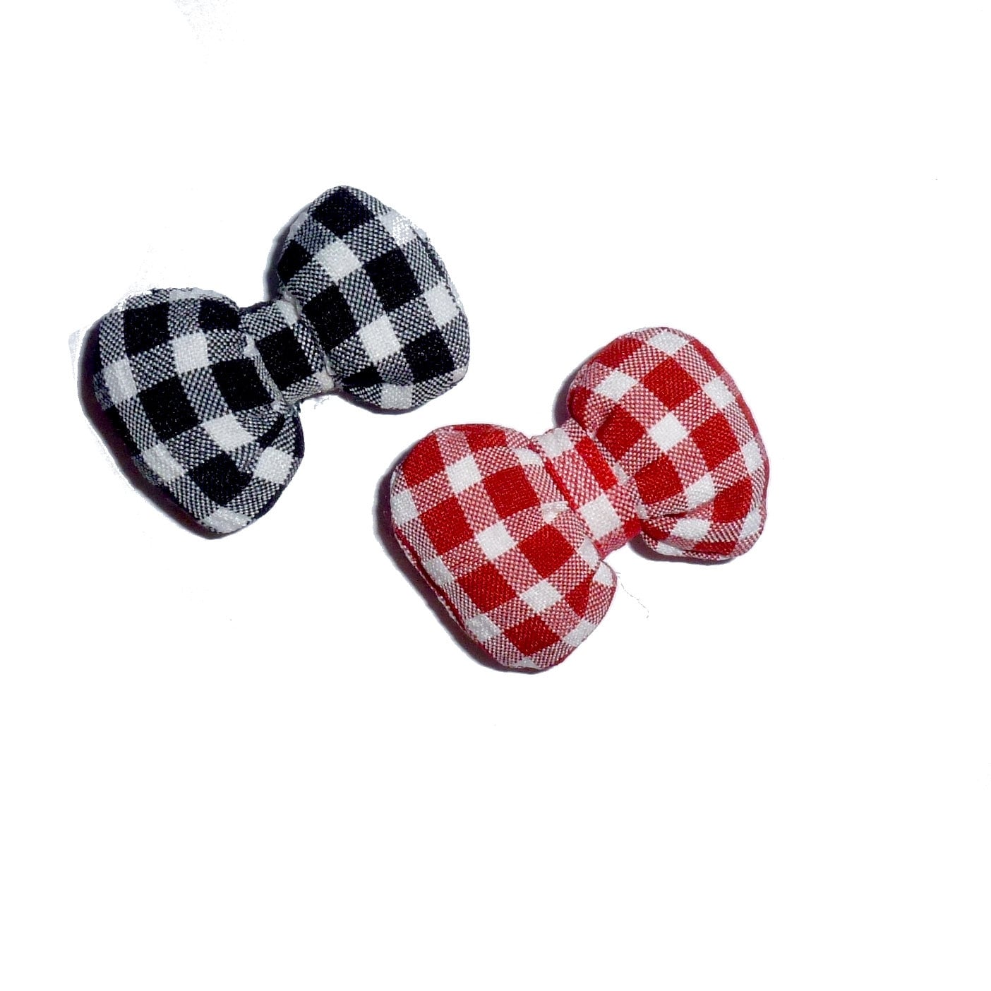 Puppy Bows ~PUFFY red PINK black gingham dog pet hair bowknot bow bands or barrette padded (fb56)