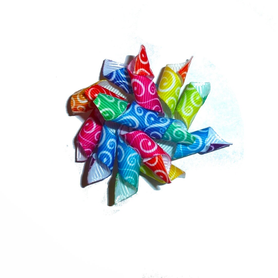 Puppy Bows Multi rainbow swirls Korker loop dog bow pet hair clip barrette or latex bands corky curly corker