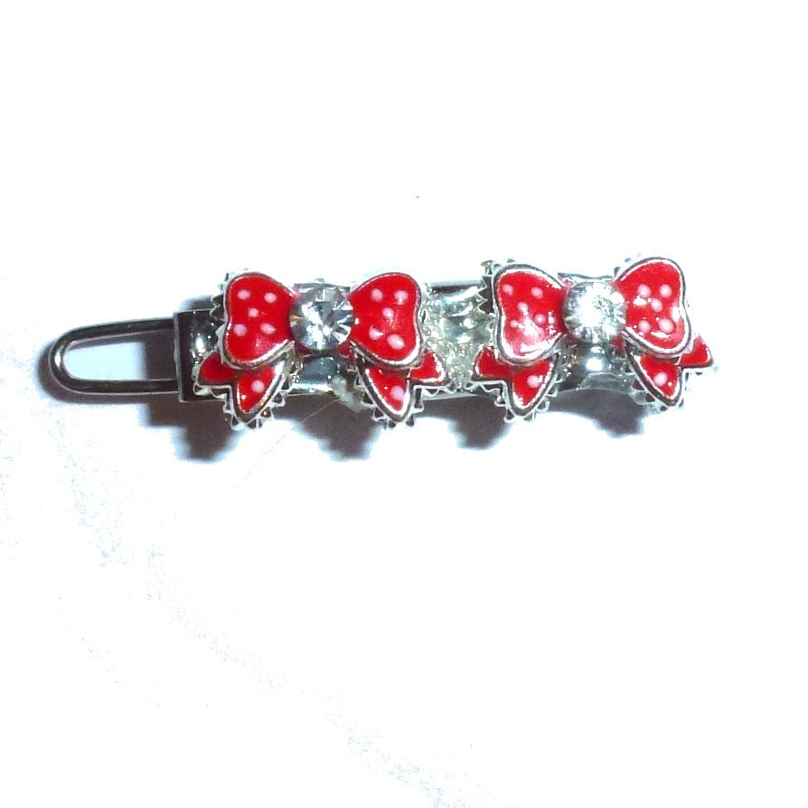 Puppy Bows ~ TINY 1" rhinestone crystal red polka dot bowknot dog bow pet hair clip topknot barrette