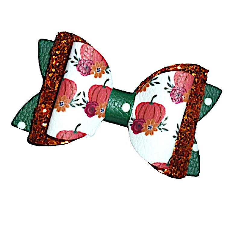 Dog hair bow ~ BIG bow Thanksgiving pumpkin orange glitter 3" dog hair bow or collar slide bands or clip (fb210)