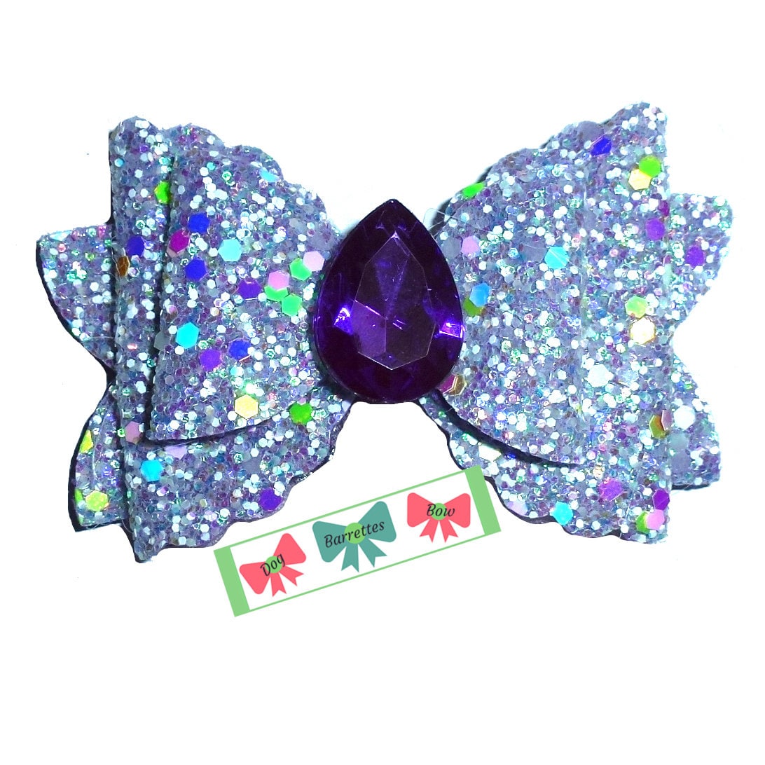 Puppy Bows ~ Pretty purple princess glitter gem dog collar slide accessory ~USA seller (DC10)