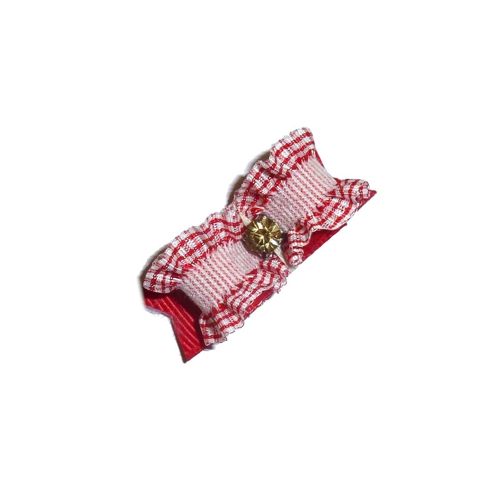 Puppy Dog Bows ~ 5/8" red ruffle pet hair show bow barrettes or bands (FB207Z)