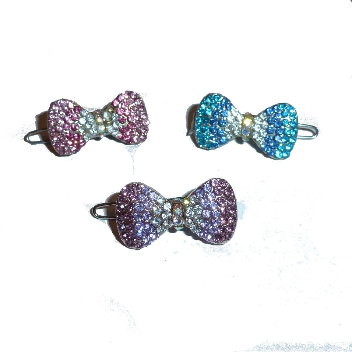 Dog Bows pink blue or purple bowknot bow rhinestone Super tiny 1" pet hair barrette clip (TB17)