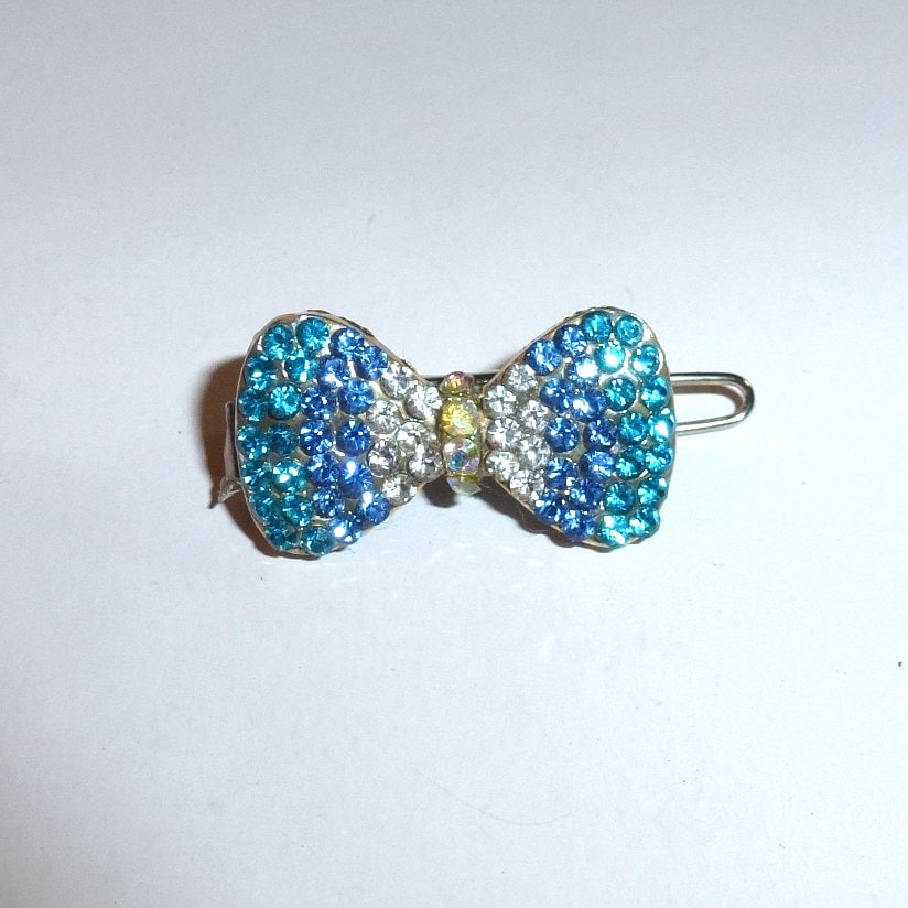 Dog Bows pink blue or purple bowknot bow rhinestone Super tiny 1" pet hair barrette clip (TB17)