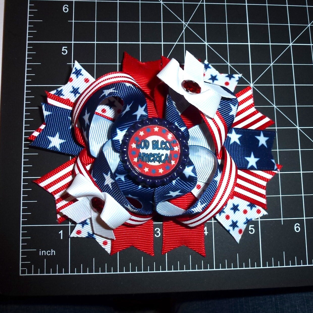 Puppy Bows ~ 4th of July Patriotic USA God Bless America slide bowknot bow bands or barrette or collar slide (DC19)