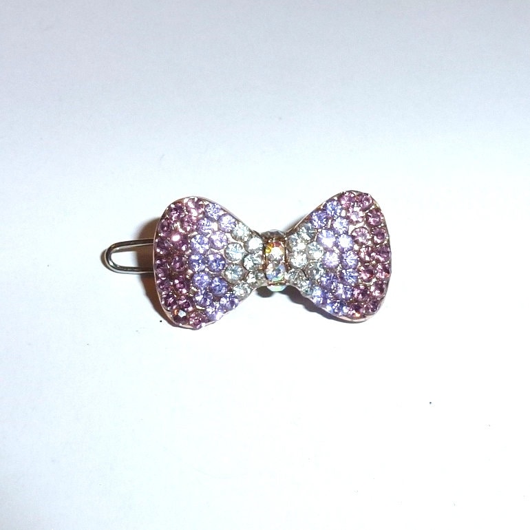 Dog Bows pink blue or purple bowknot bow rhinestone Super tiny 1" pet hair barrette clip (TB17)