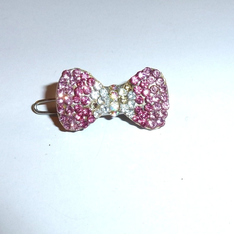 Dog Bows pink blue or purple bowknot bow rhinestone Super tiny 1" pet hair barrette clip (TB17)