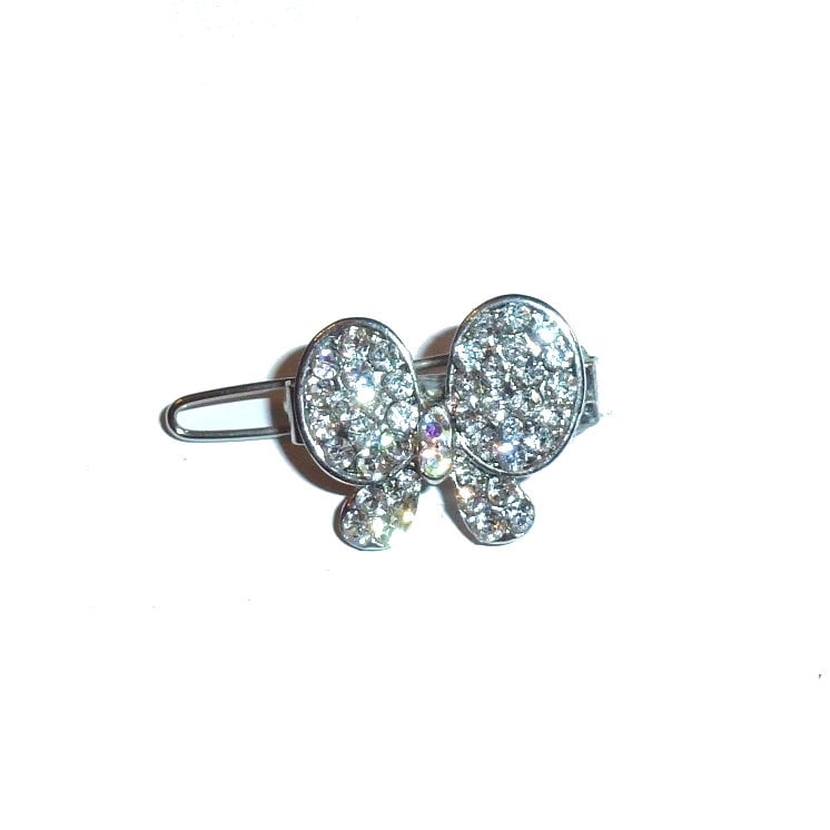 Dog Bows silver crystal butterfly rhinestone Super tiny 3/4" pet hair barrette clip (TB16)