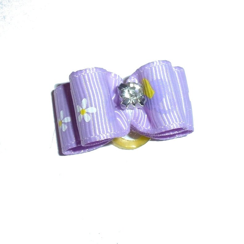 Puppy bows ~ 5/8" purple daisy pet hair show bow barrettes or bands (FB290a)