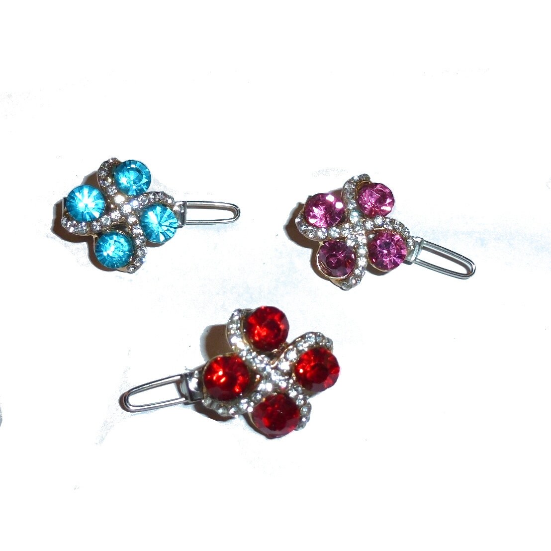Dog Bows pink blue or red crystal square rhinestone Super tiny 3/4" pet hair barrette clip (TB18)