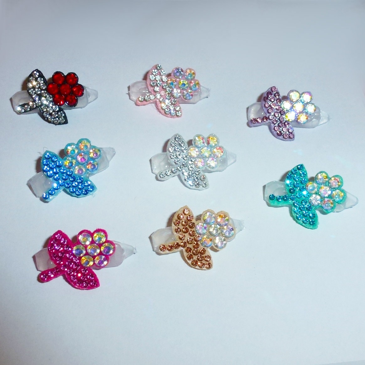 Puppy Bows ~ tiny padded rhinestone flowers around 1" pet hair bow - (fb132)