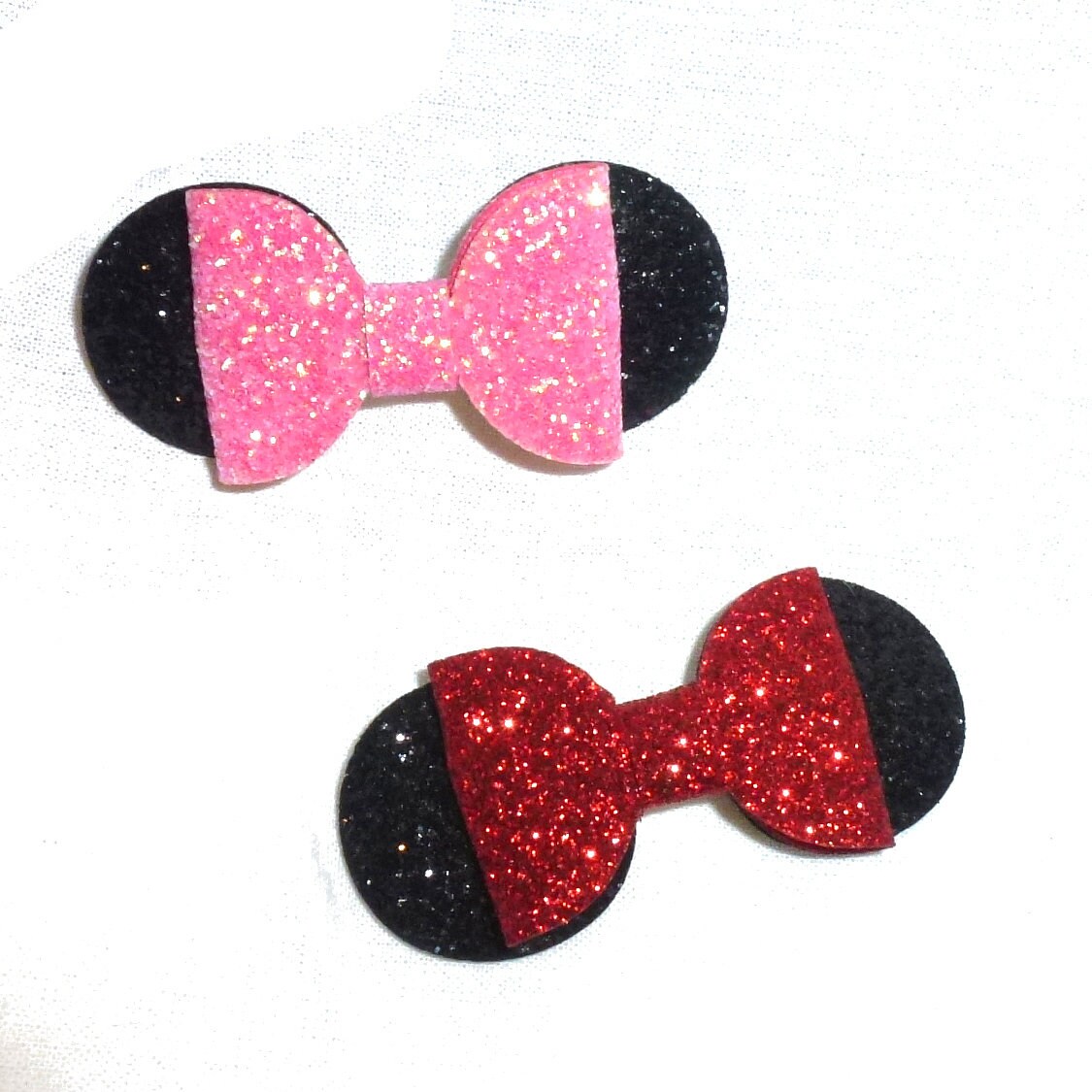 Puppy Bows ~ Pink or red Minnie glitter pet hair bow with plastic ball clip barrette (fb212)