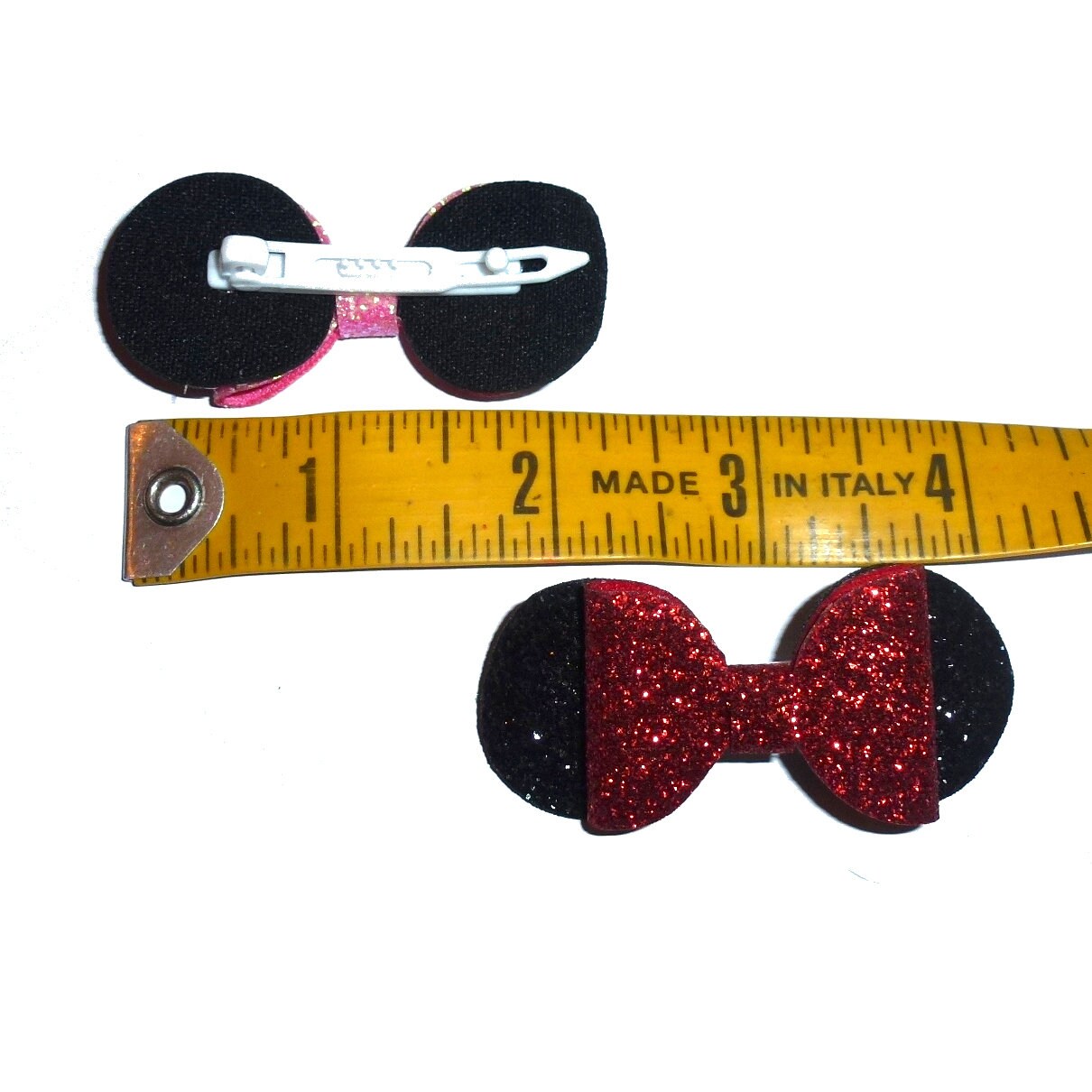 Puppy Bows ~ Pink or red Minnie glitter pet hair bow with plastic ball clip barrette (fb212)
