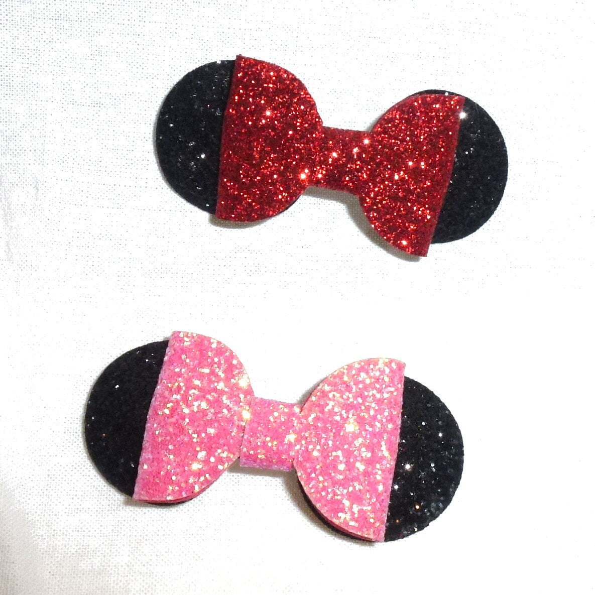 Puppy Bows ~ Pink or red Minnie glitter pet hair bow with plastic ball clip barrette (fb212)
