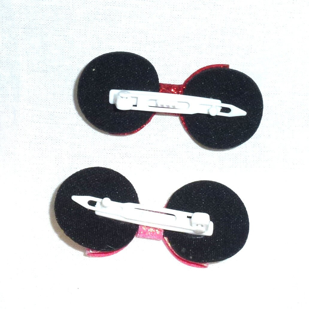 Puppy Bows ~ Pink or red Minnie glitter pet hair bow with plastic ball clip barrette (fb212)