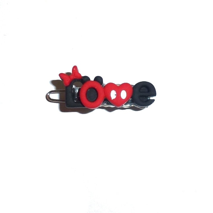 Minnie Mickey "Love" 1" Dog bow alligator snap clip barrette hair clips (fb191)