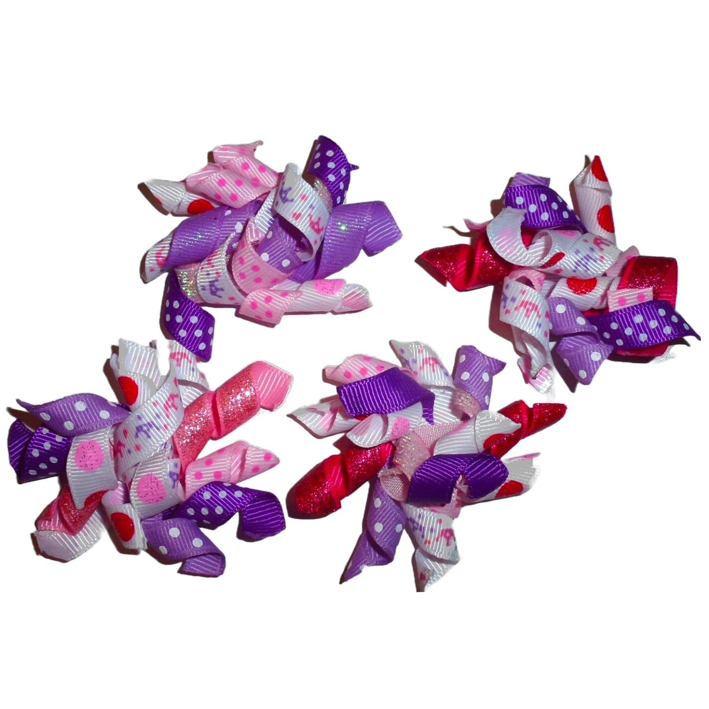 Puppy Bows ~Pink purple princess crown Korker loop dog bow pet hair clip barrette or latex bands (fb120)