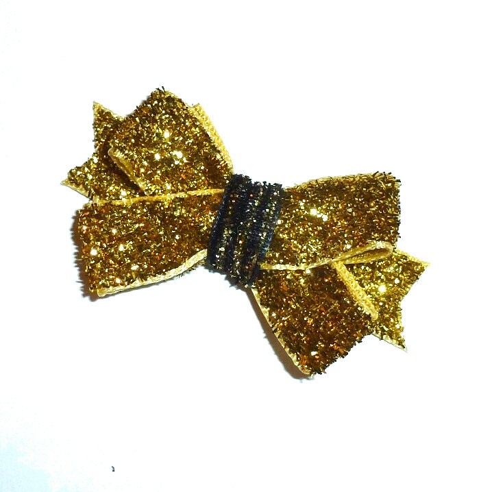 Puppy Bows ~Velvet glitters gold or silver pet hair bow barrette or bands (Fb34)