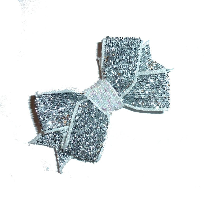 Puppy Bows ~Velvet glitters gold or silver pet hair bow barrette or bands (Fb34)