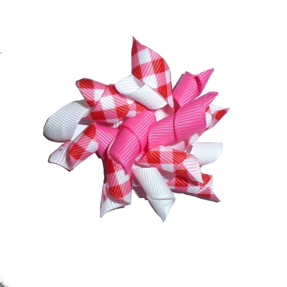 Puppy Bows red pink white Korker loop dog bow pet hair clip barrette or latex bands corky curly corker