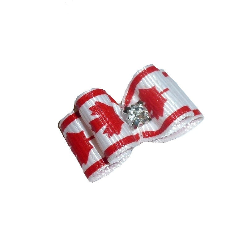 Puppy bows ~ Canadian maple leaf pet hair show bow barrettes or bands (FB290)