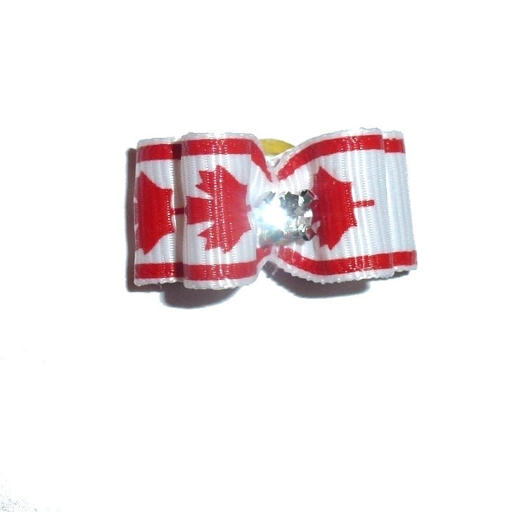 Puppy bows ~ Canadian maple leaf pet hair show bow barrettes or bands (FB290)