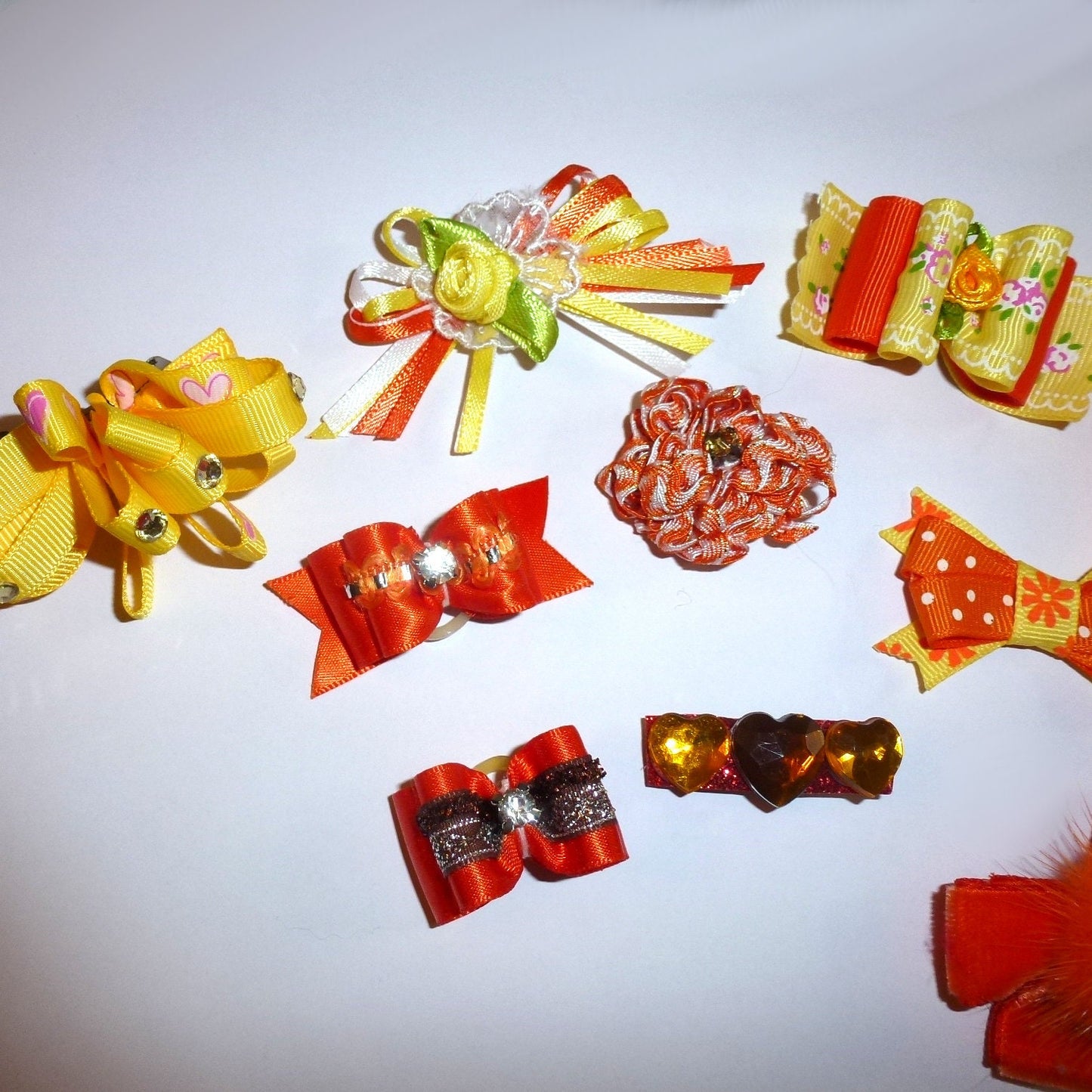 Puppy Bows ~ 10 fancy bows orange yellow dog pet hair bow (fb208)