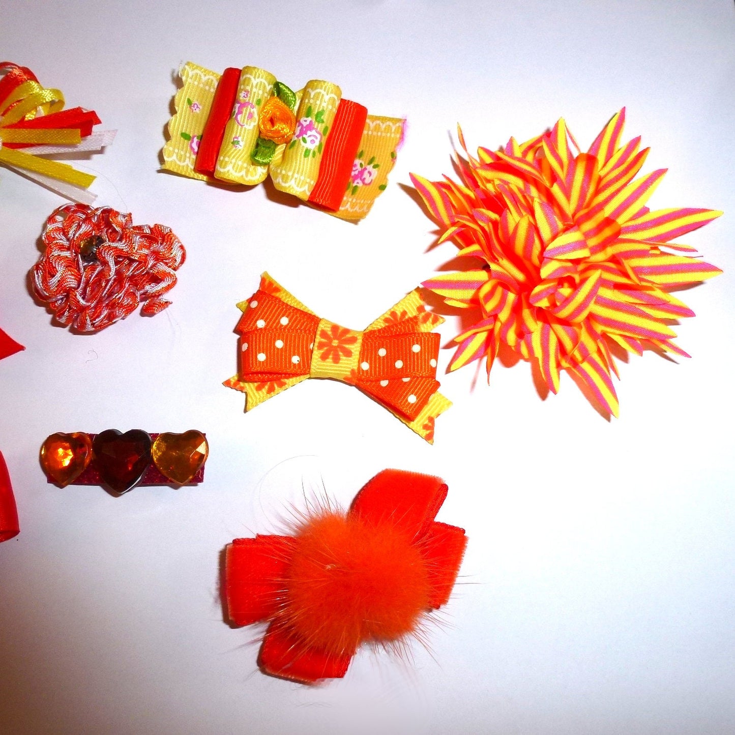 Puppy Bows ~ 10 fancy bows orange yellow dog pet hair bow (fb208)