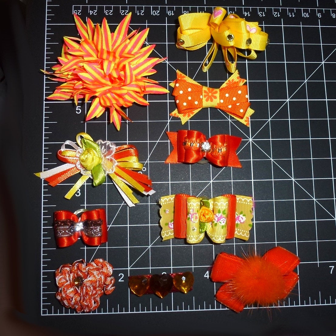 Puppy Bows ~ 10 fancy bows orange yellow dog pet hair bow (fb208)