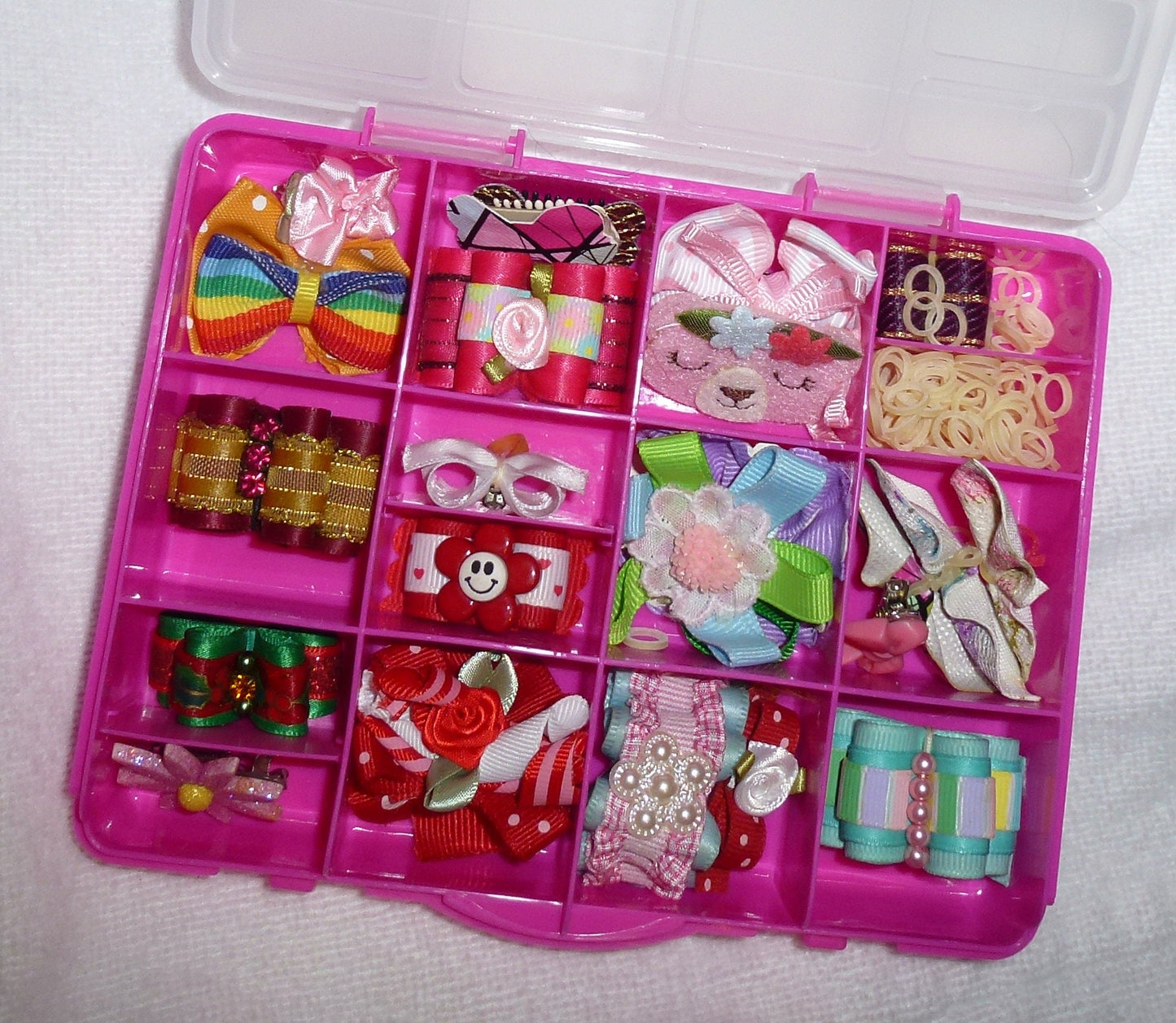 Puppy Bows ~ Special offer Lot box full of dog bows barrette bow hair clips for pets FREE SHIPPING ~USA seller
