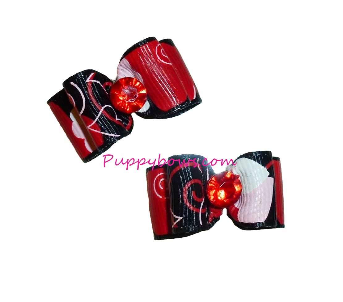 Dog hair bows TWO red pink swirls show bow bands or barrette