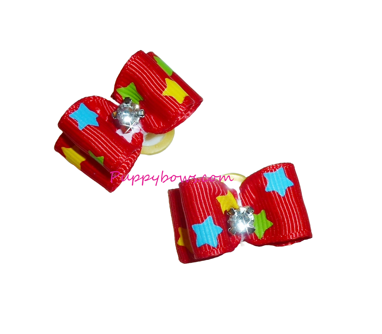 Dog hair bows TWO red blue stars show bow bands or barrette