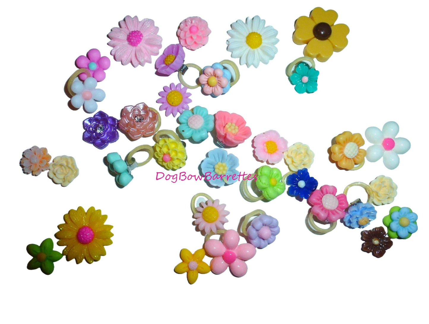 Bow super tiny pretty flowers with latex bands for dog pet hair bows