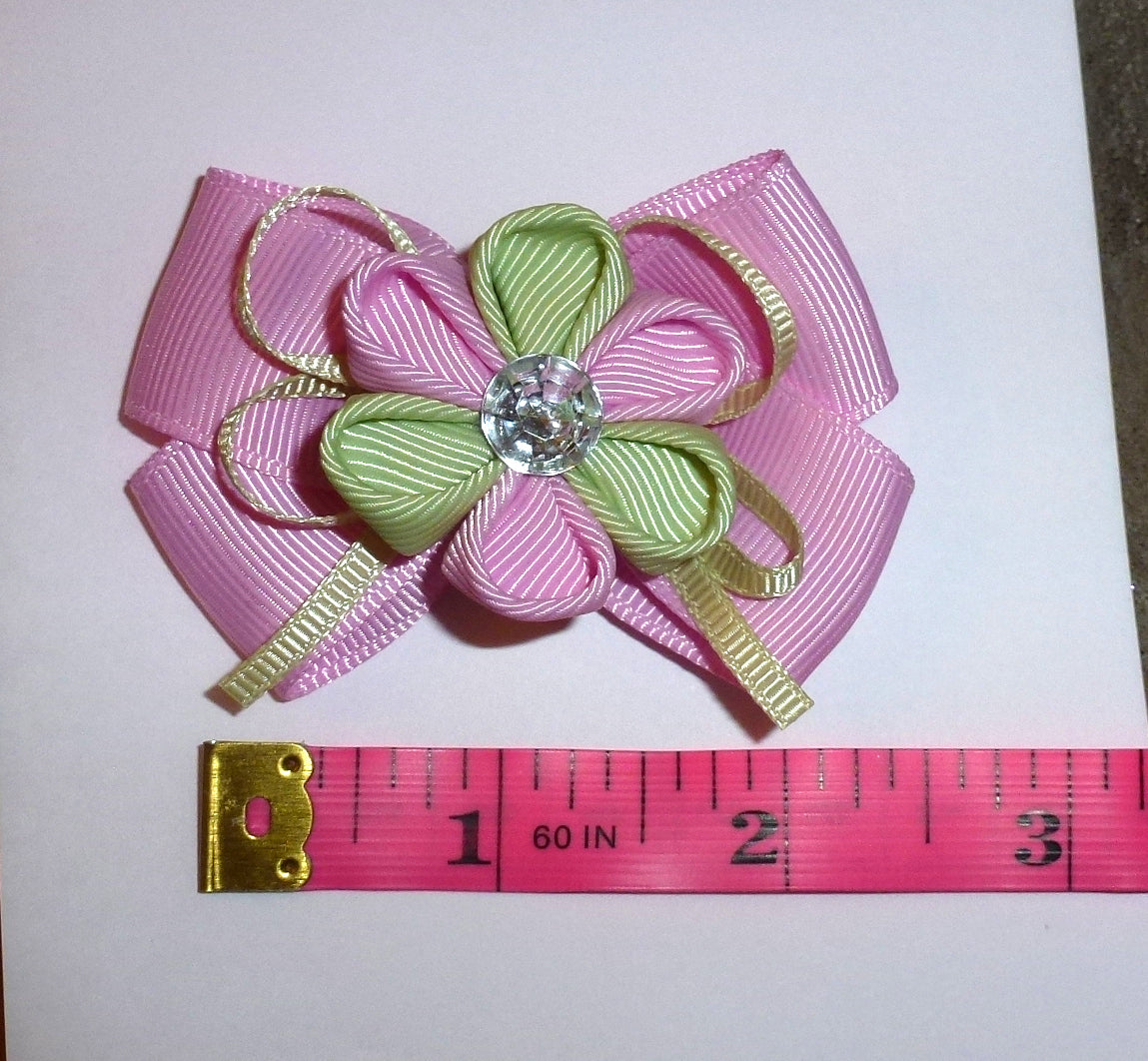 Pink mint green flower dog hair bow 2.5" latex bands or barrette bows