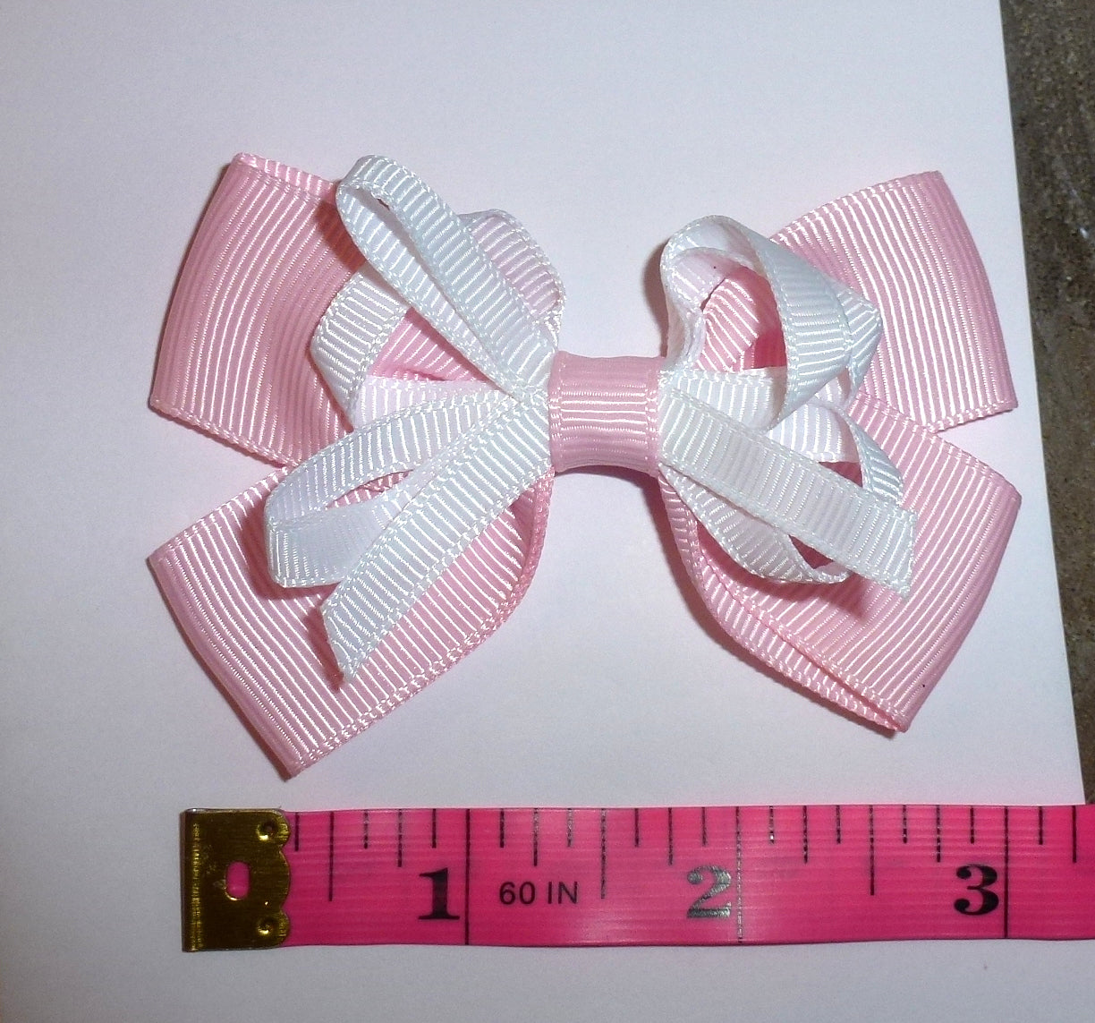Pink white loops dog hair bow 3" latex bands or barrette bows