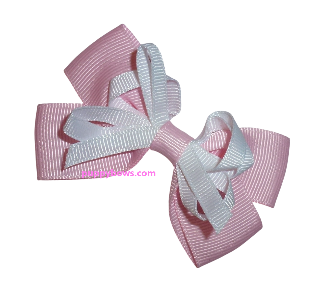 Pink white loops dog hair bow 3" latex bands or barrette bows