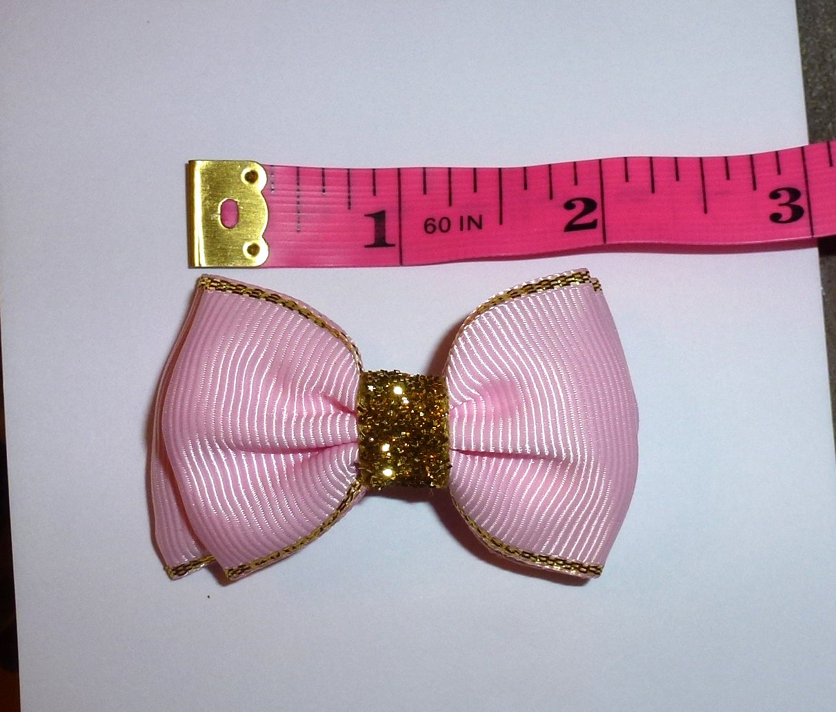 Pink double loop gold glitter 3pcs dog hair bow 2" latex bands or barrette bows