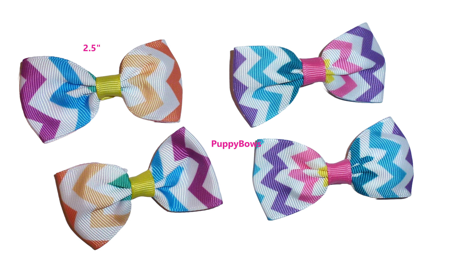 Pink blue stars or chevron pattern 4pcs dog hair bow 2.5" latex bands or barrette bows