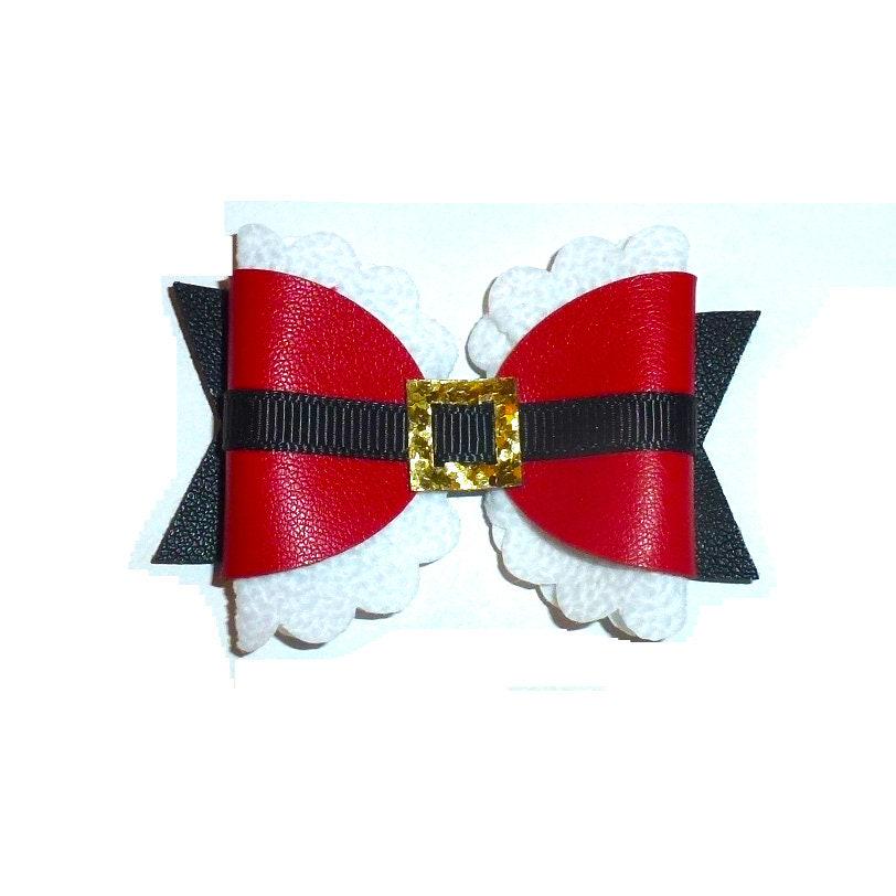Puppy bows ~ santa claus belt 2" dog bow christmas pet hair bow (fb526)