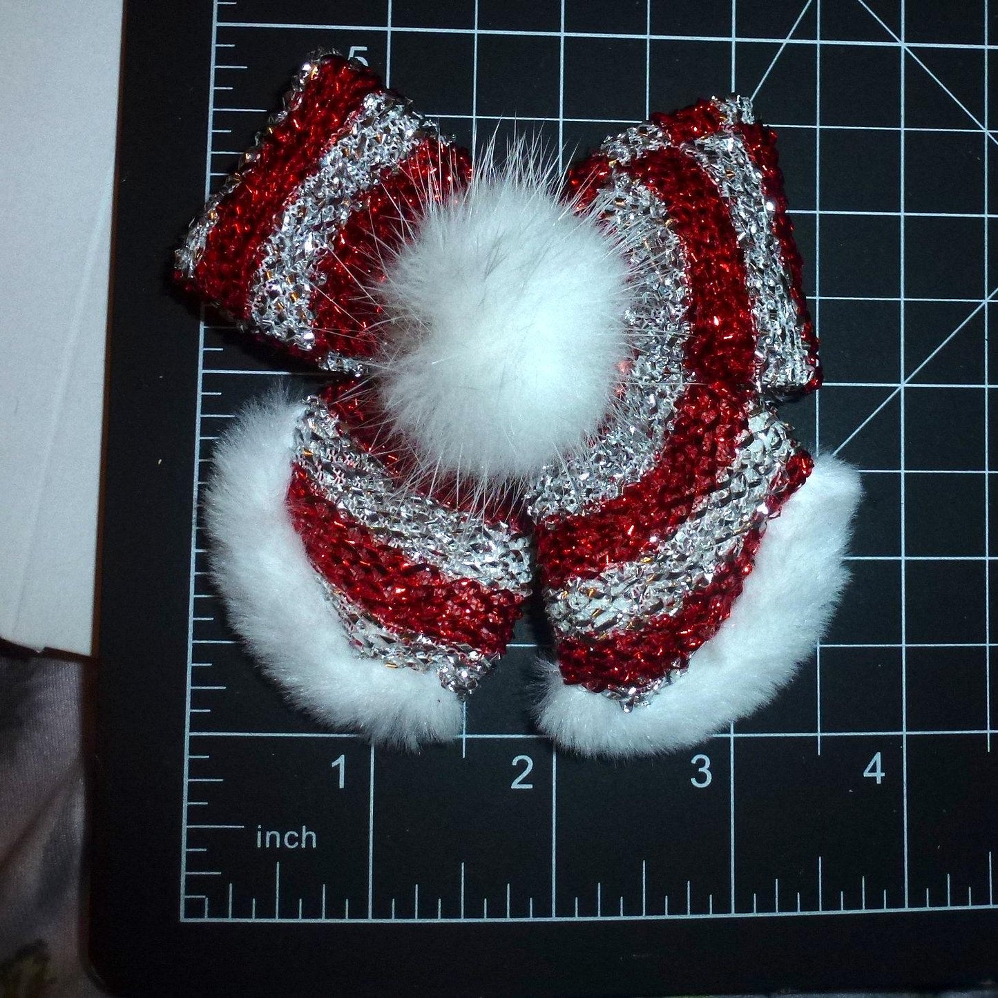 Puppy bows ~ christmas red white green furry fuzz ball bow pet hair latex bands or clip dog collar slide (fb615)