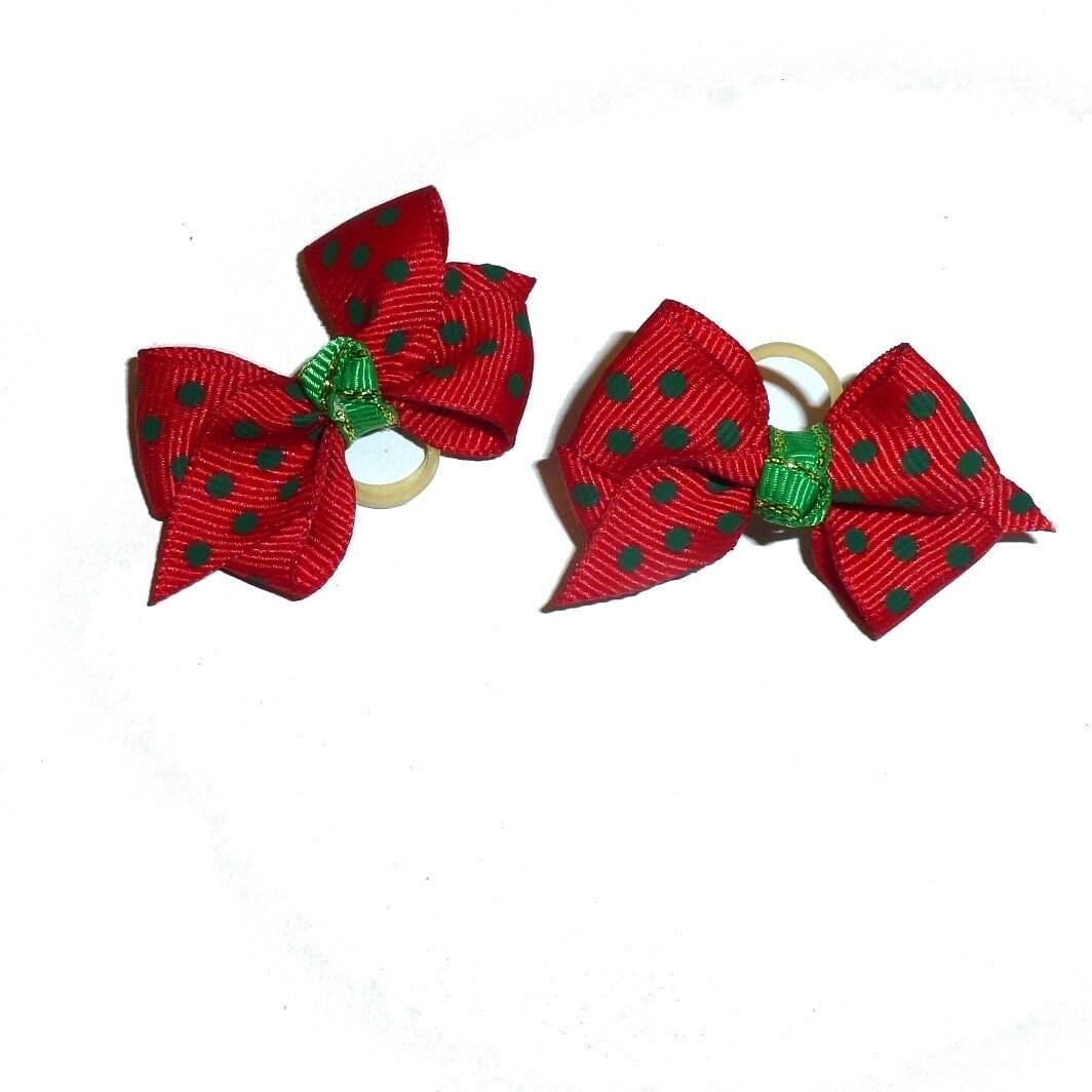 Red green dots pet hair dog grooming bows (fb412b)