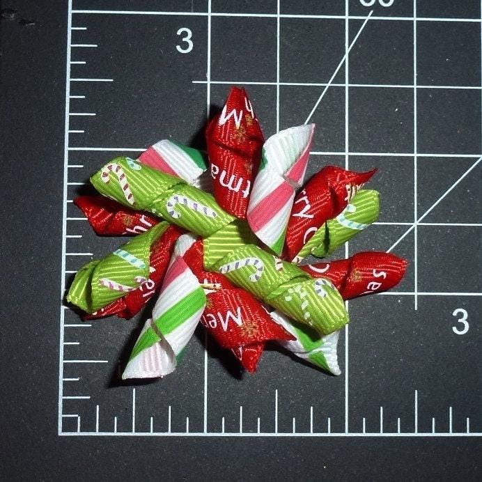 Puppy bows ~ christmas red green dots stripes candy canes dog bow korker hair barrette or bands