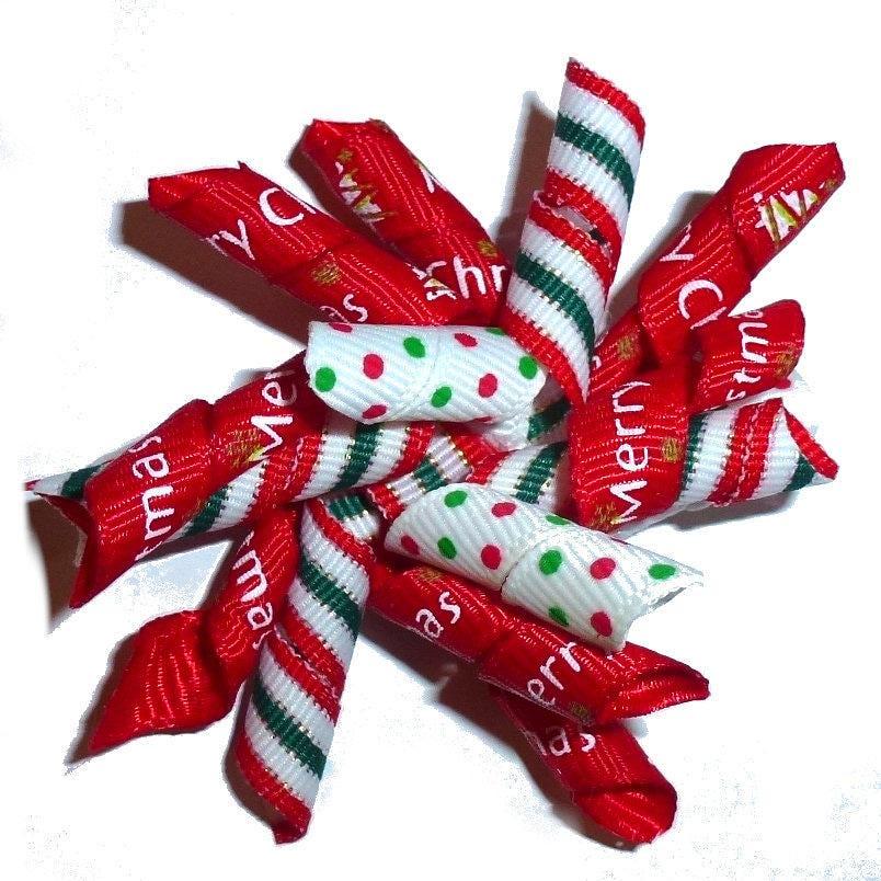 Puppy bows christmas red green dots stripes dog bow korker hair barrette bands