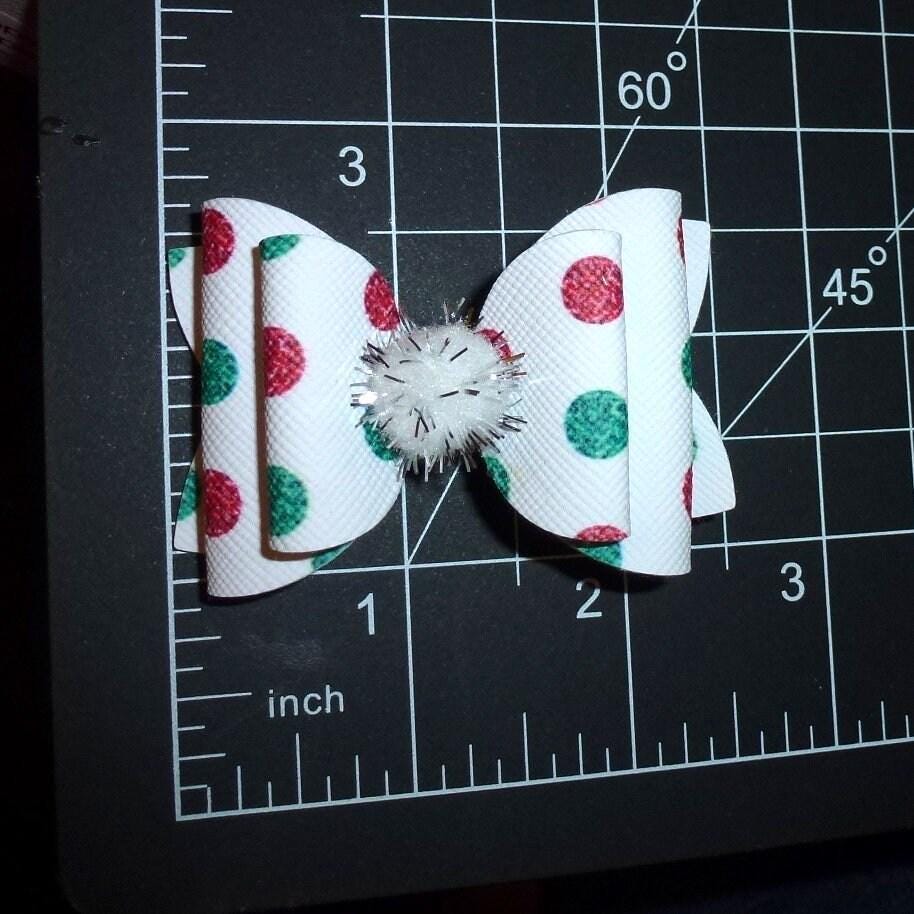 Christmas polka dot pom pom bows dog barrette or bands pet hair bow - (br6a)