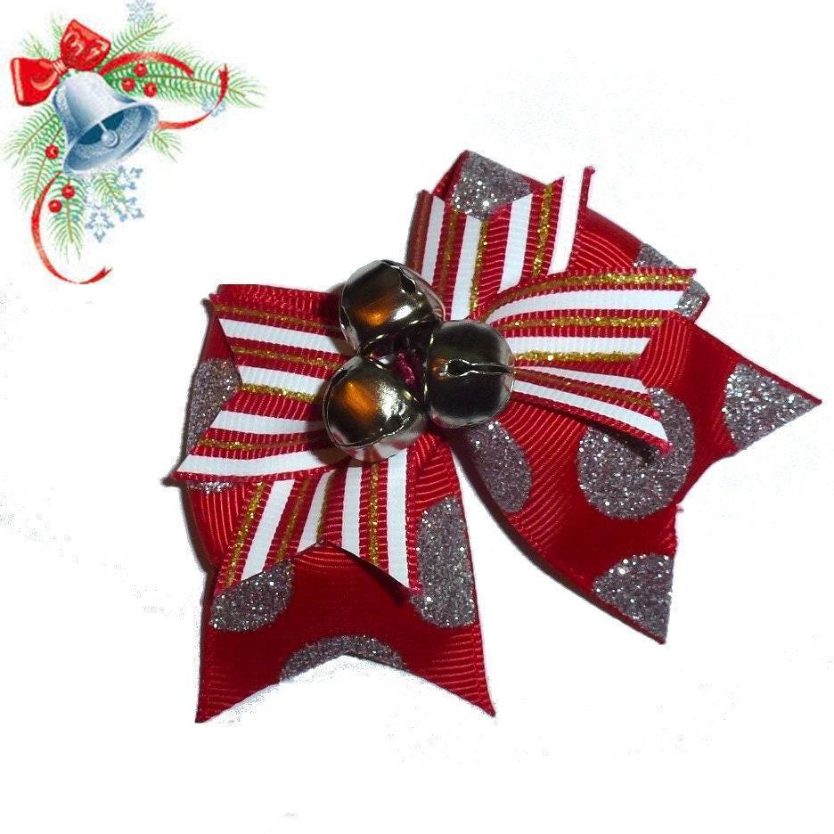 Puppybows christmas silver bells jingle bow pet hair bands clip dog collar slide