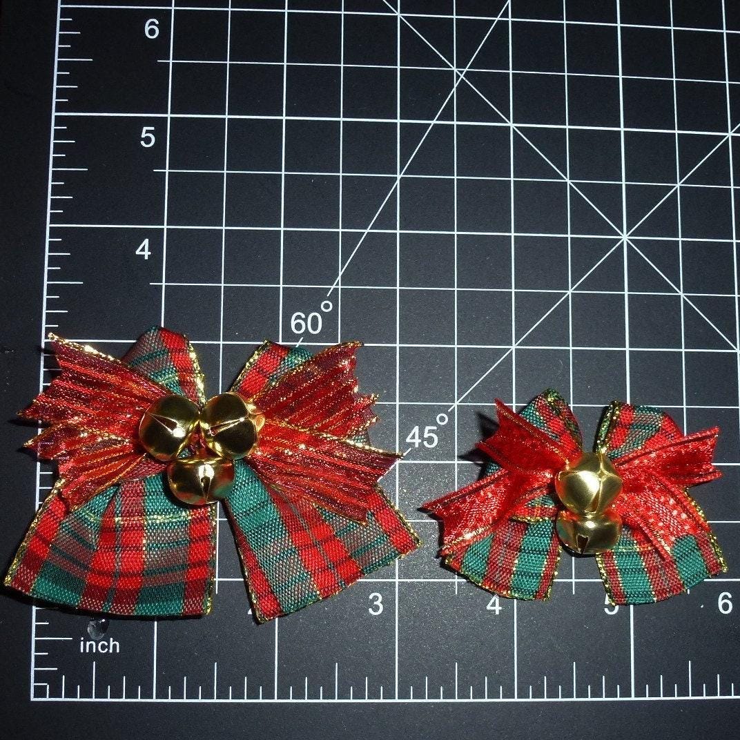Puppy bows christmas plaid jingle bell bow pet hair bands clip dog collar slide