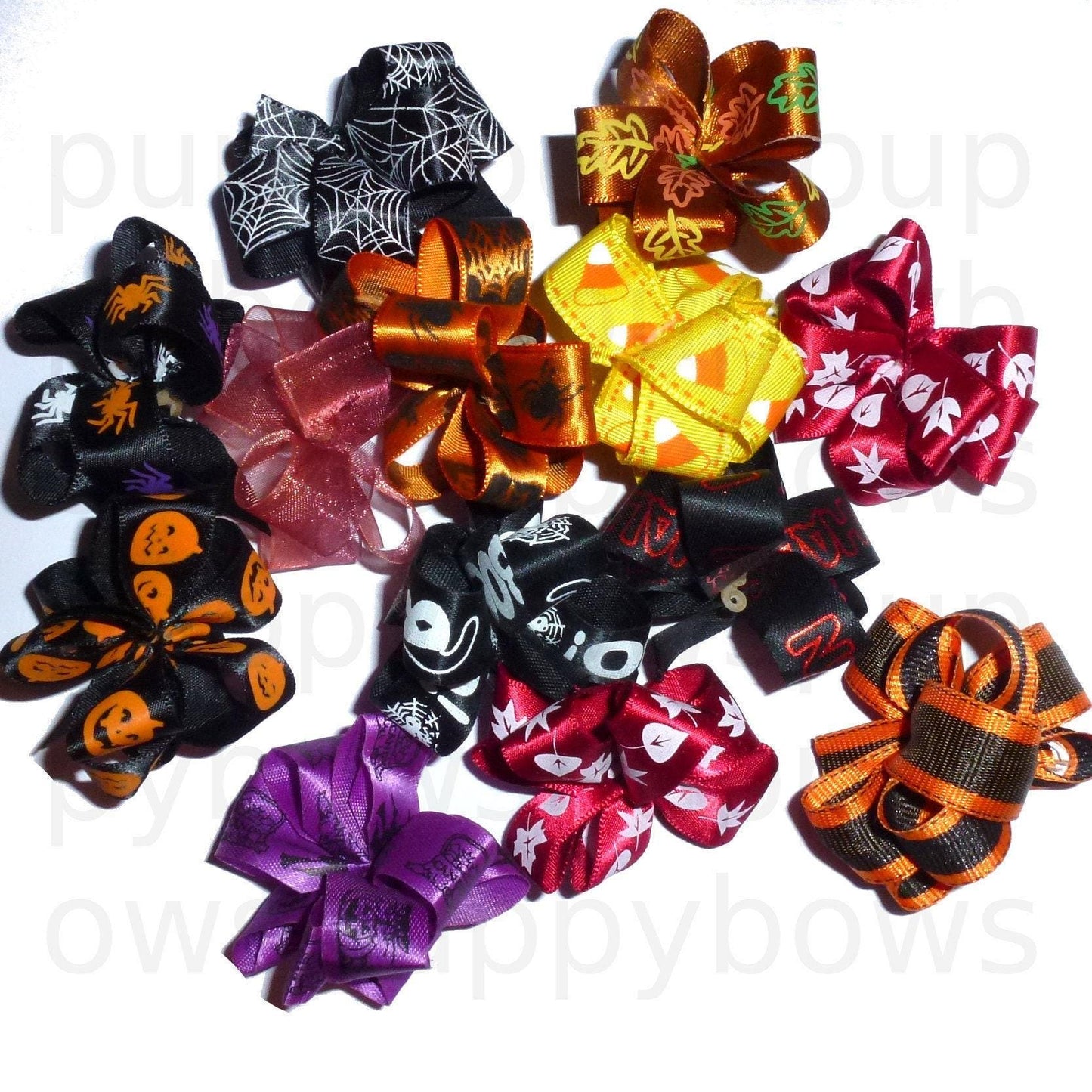Puppy bows thanksgiving or halloween dog grooming hair bow latex band round bows