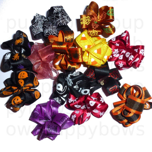 Puppy bows thanksgiving or halloween dog grooming hair bow latex band round bows